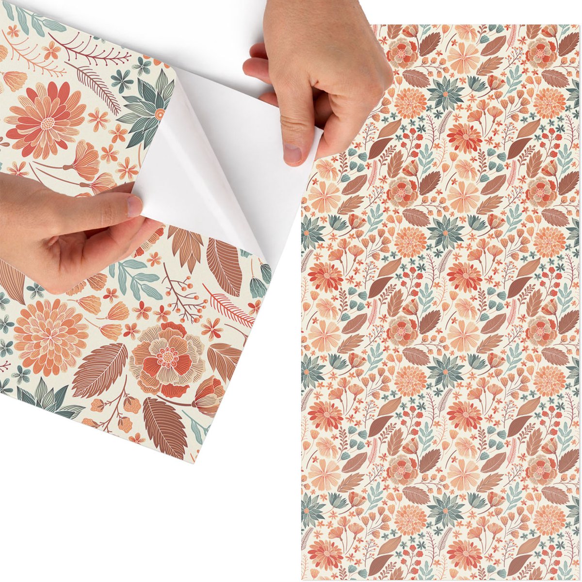 Tulup Meubelfolie - Bloemmotieven Meubelfolie - 50x100 cm - Oranje Meubelfolie - Decoratiefolie Zelfklevend - Scandinavisch Meubelfolie - Meubelfolie Zelfklevend - Badkamer decoratie - Bloemen en planten