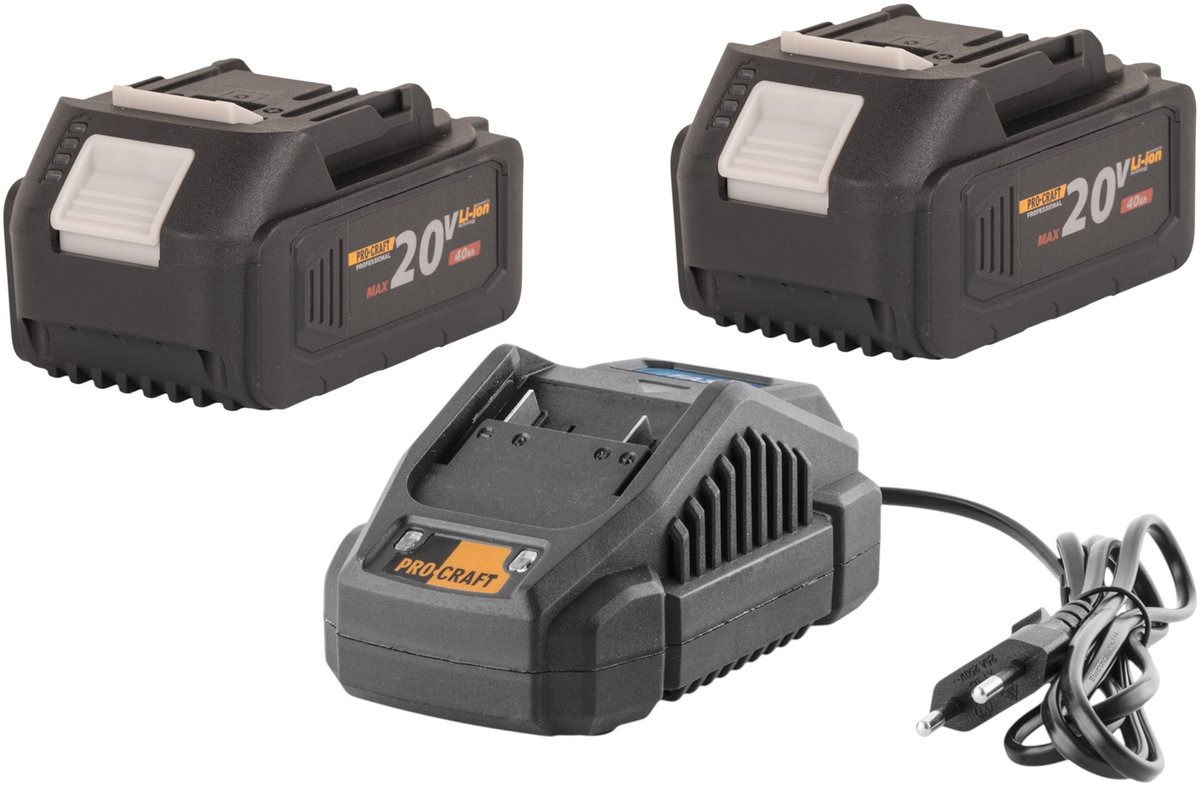 Procraft Starter Pack 20 V 20/2,4A oplader + 2x 20/4 accu 4,0 Ah
