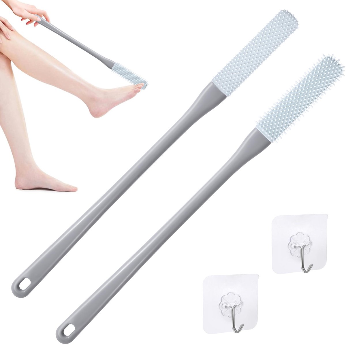 Allecto - Siliconen voetwasborstel - Voetborstel douche - 2 stuks - Grijs - Teenborstel - Voor een frisse voetverzorging - Geschikt voor elke douche