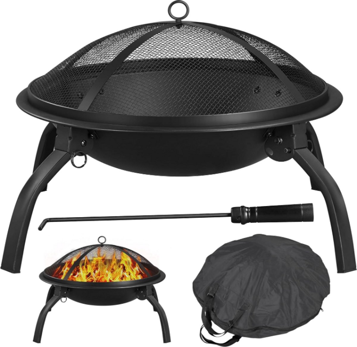 Vuurkorf Opvouwbaar - Draagbare Vuurschaal met Vonkenvanger - Hittebestendig Metaal - Compact voor Camping & Tuin - Fire Pit Buitenhaard Houtskool Vuurkom Reisbaar