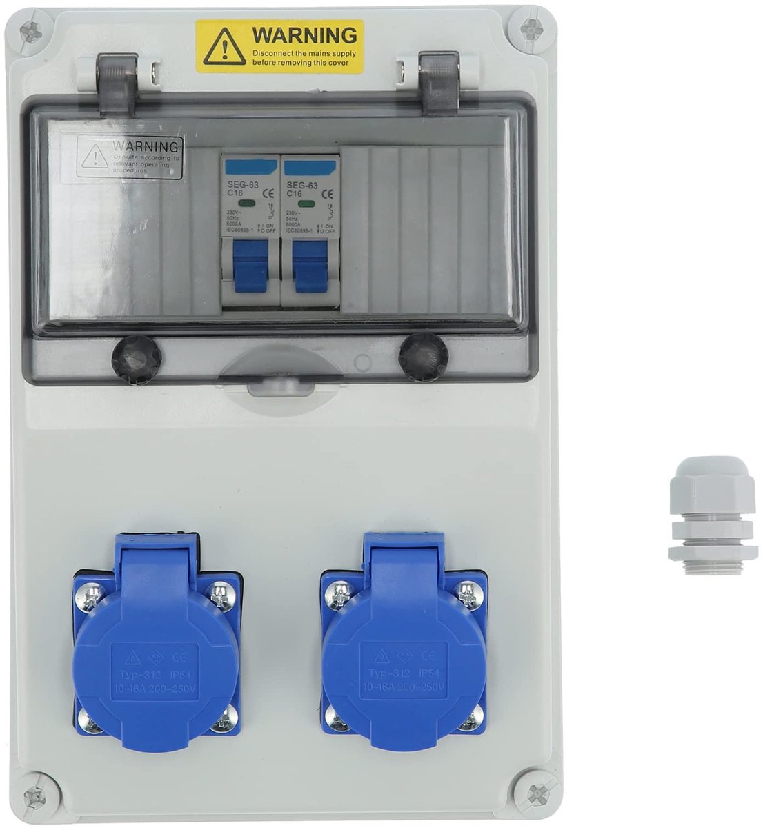 Allecto - Wandcontactdoos verdeler - Bouwplaats - Elektrische behuizing - 16A - 220-250V - ABS behuizing - IP65 bescherming - Zelfsluitende scharni...