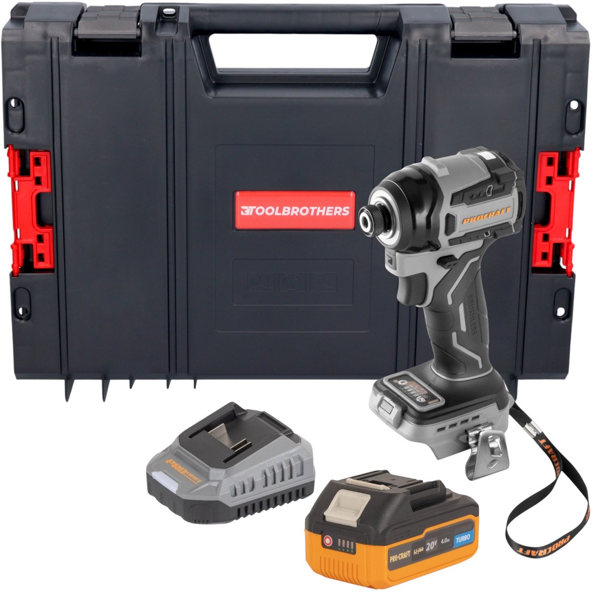 Procraft Industrial ID20Abb accu-slagmoersleutel 20 V 180 Nm 1/4" + 1x accu 4,0 Ah + oplader + RHINO gereedschapskoffer