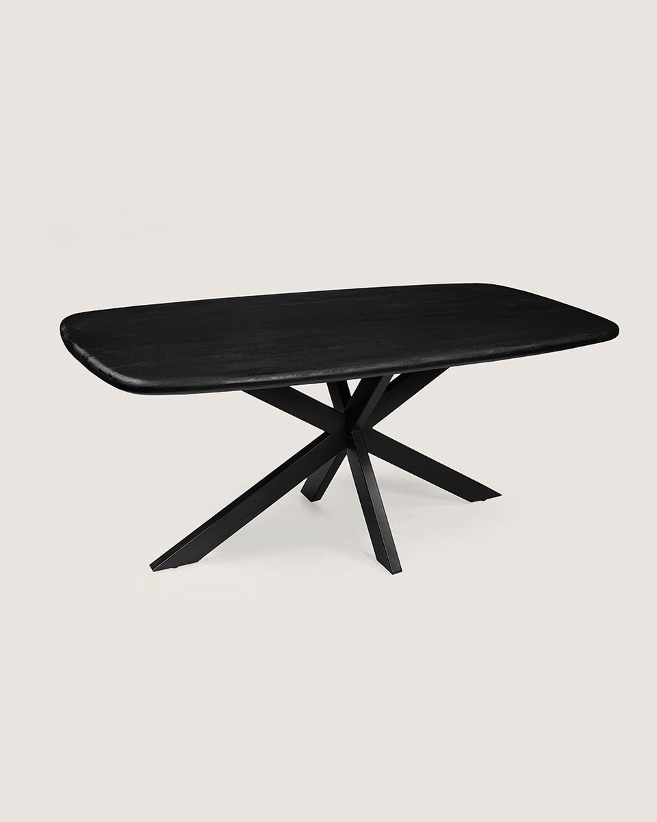 Deens Ovale Eettafel 240 cm Mangohout – Zwart – Zwart Metalen Matrix Onderstel – Landelijk – 10 Personen