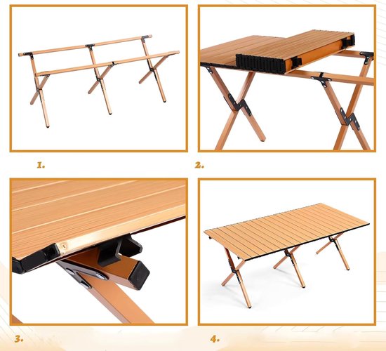Archi Campingtafel - Opvouwbare Tuintafel - Inklapbaar - Rolblad Design - Weerbestendig Koolstofstaal - Zwart - 90 × 60 × 45 cm — afbeelding 3