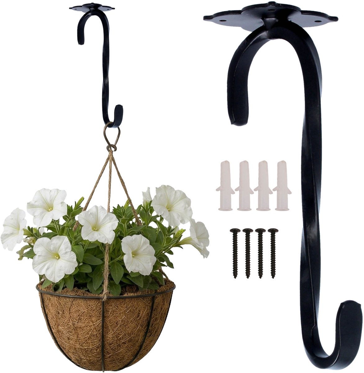 Zwarte plafondbevestiging voor bloempotten, metalen beugel, stevige haak 21 cm