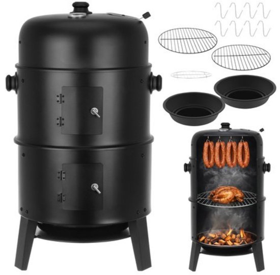 MOZY® - 3 in 1 Rook- en Grilloven met Hoes - met Thermometer - Inclusief Accessoires - Barbecue - Grillen - Verticale Rookoven - Houtskoolbarbecue - BBQ Vat - Barbecuen van Merkloos — afbeelding 3