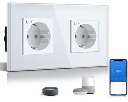 BSEED Schuko Wifi dubbel stopcontact, inbouw, met energiebewaking, 16 A Smart Alexa, app-bediening, werkt met Alexa/Google Home, meet stroomverbruik, tijdschema's, timer, alleen 2,4 GHz, wit