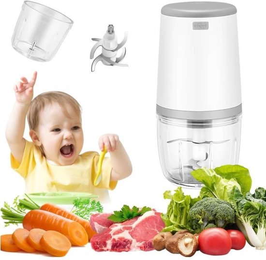 Mini babyvoedingblender, mini keukenmachine, 300 ml babyvoedingblender, mini elektrische snijder, mini keukenmachine met USB-oplaadfunctie.