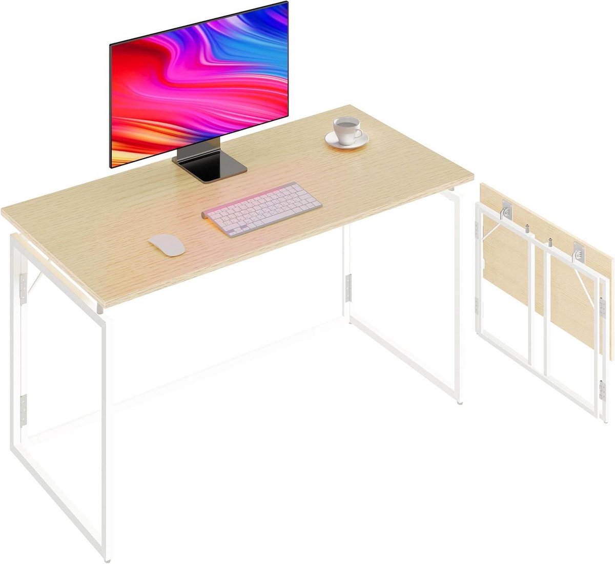 Vouwbureau - Inklapbare tafel - Kleine ruimte - Geen montage - 76 cm breed - Beige