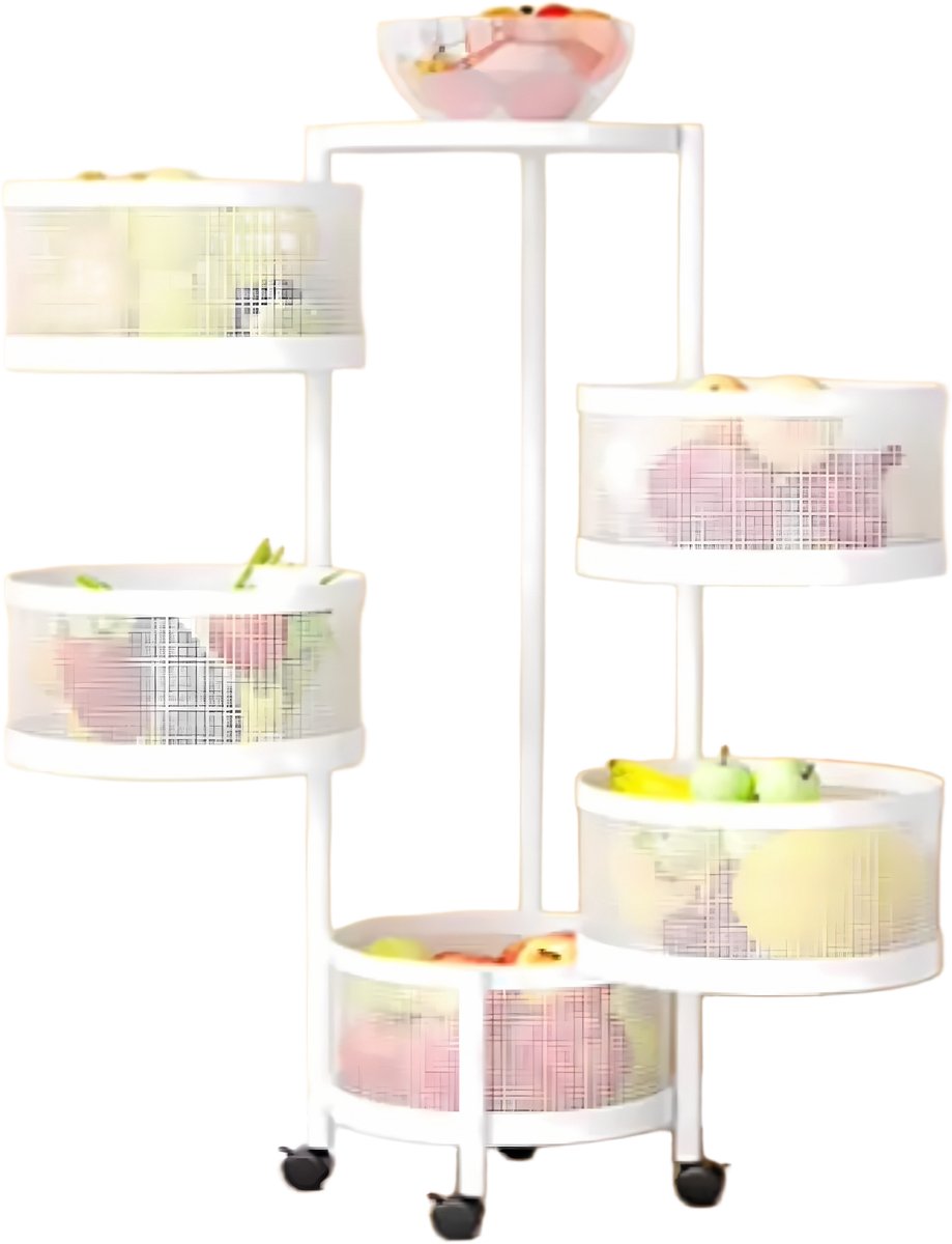 Roterend Opbergrek 5-Laags - Wit - Keuken Organizer met Verwijderbare Manden - Fruit & Groente Opslag