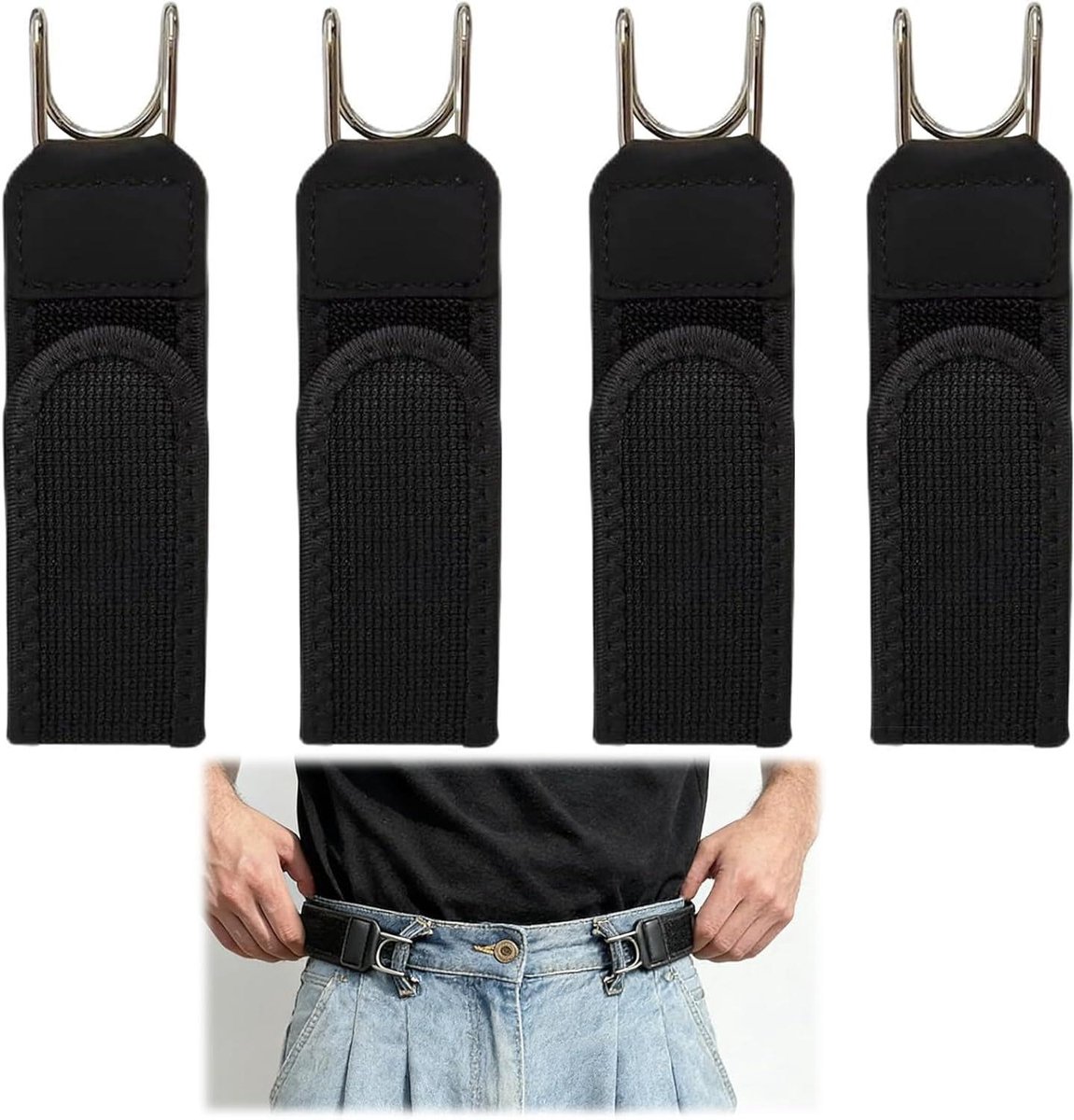 Riem zonder gesp - Elastische riem - Comfortabel dragen - Onzichtbaar verstelbaar - 4 stuks - Zwart