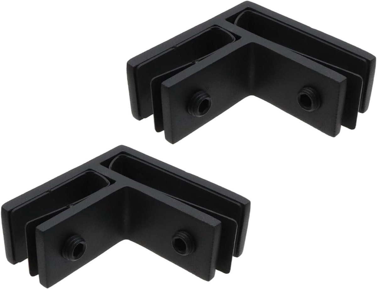 HEVSTIL 2 stuks glazen klem, glazen balustrade klem 90 graden, roestvrij staal 304 reling glazen beugels voor hek glas, balustrade, geschikt voor 3/8"-1/2", zwart