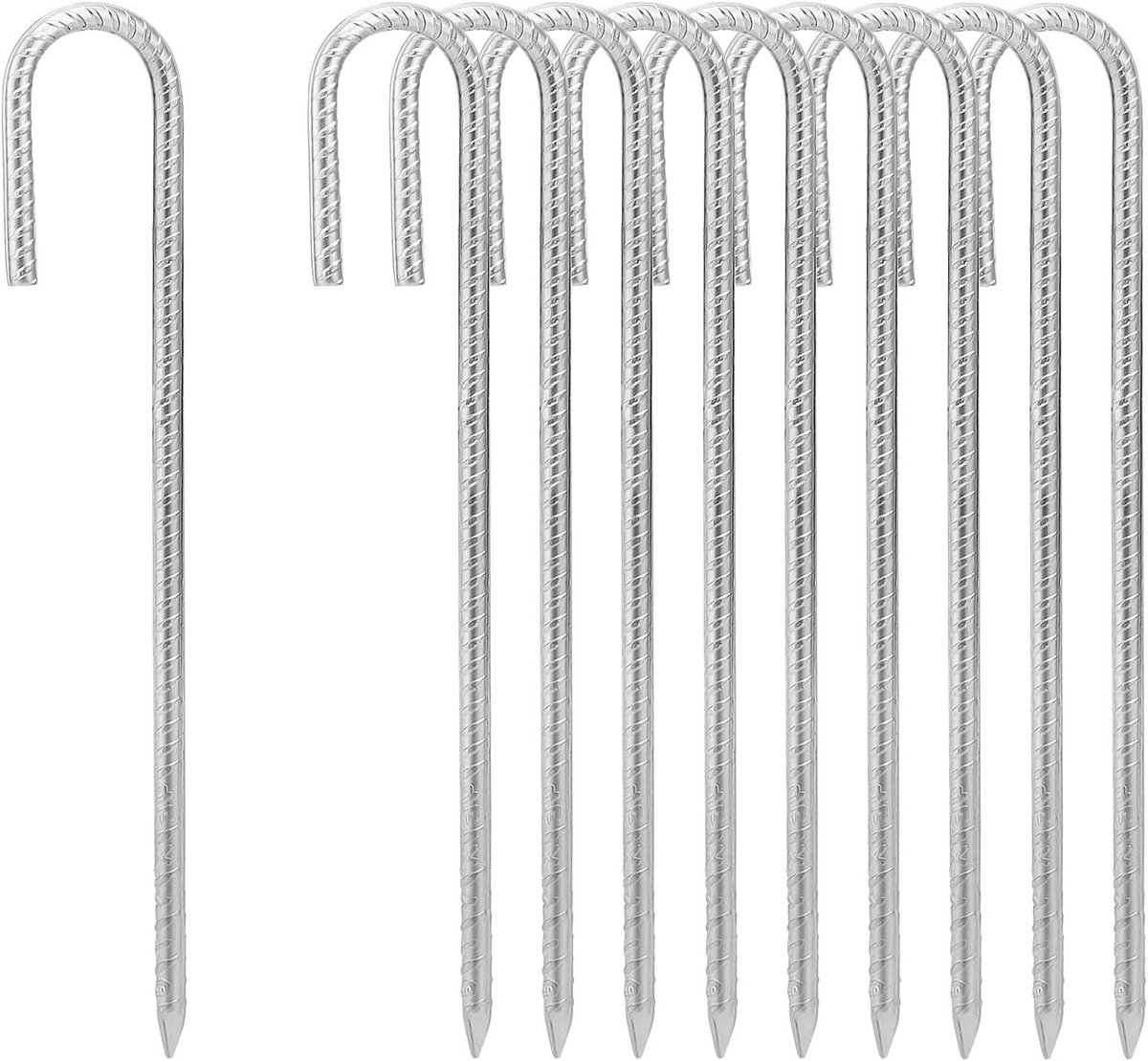 Grondankers J Haken - Tent Haringen - Vastzetten Buiten - Verzinkt Staal - 30cm x 8mm - Zilver