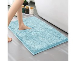 Bath Mat, Non Slip Chenille Extra Soft Fluffy Bath Rug for Shower and Bath, Durability Anti Mould Bathroom Mats Water Absorption Bathtub Foot Floor Mat (Aqua, 60x40cm)