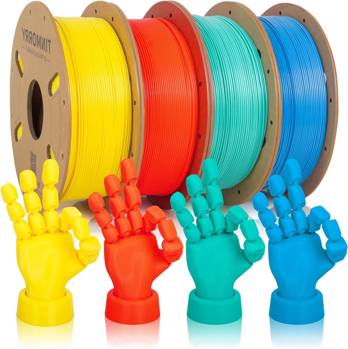 TINMORRY PETG 3D-printer filamentbundel, PETG-ECO-filament 1,75 mm, Rapid PETG-Eco 3D-filament, 3D-printfilament 1 kg x 4 kleurenpakket, heldergeel + mintgroen + hemelsblauw + oranje, nettogewicht 4
