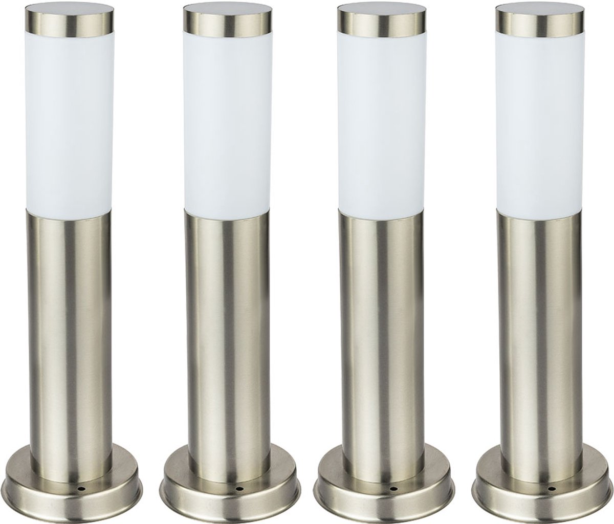 Staande lamp Staande lamp Buitenlamp Zuillamp, IP44 weerbestendig, roestvrij staal zilver opaal, 1x E27 fitting, DxH 45x7,6cm, set van 4