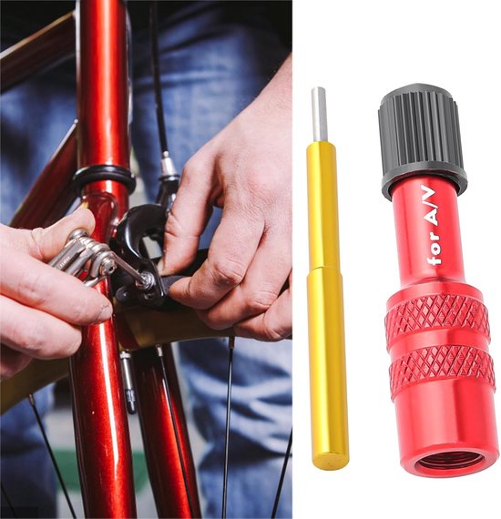 Fiets Inflator Adapter - Vork Adapter Pomp - Snelle Luchtvulling - Aluminiumlegering Ventiel - 47.3 x 11.3 mm - Rood — afbeelding 4