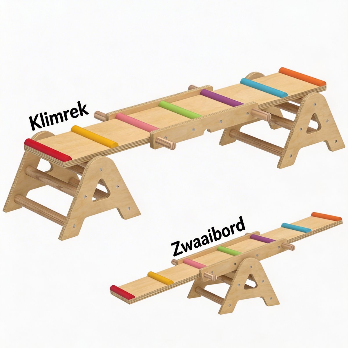 Balansbord kind - ROLIPO - 2 in 1 kinderwip en evenwichtsbalk kinderen - Montessori speelgoed van hout - houten speelgoed binnen en buiten - motoriek speelgoed peuter - 133 x 38 x 24 cm