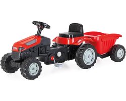 LEMODO Tractor vanaf 3 jaar, kindertractor in rood, tractor om op te zitten, kindertractor met aanhanger, trappeltractor met claxon, traptractor voor binnen en buiten