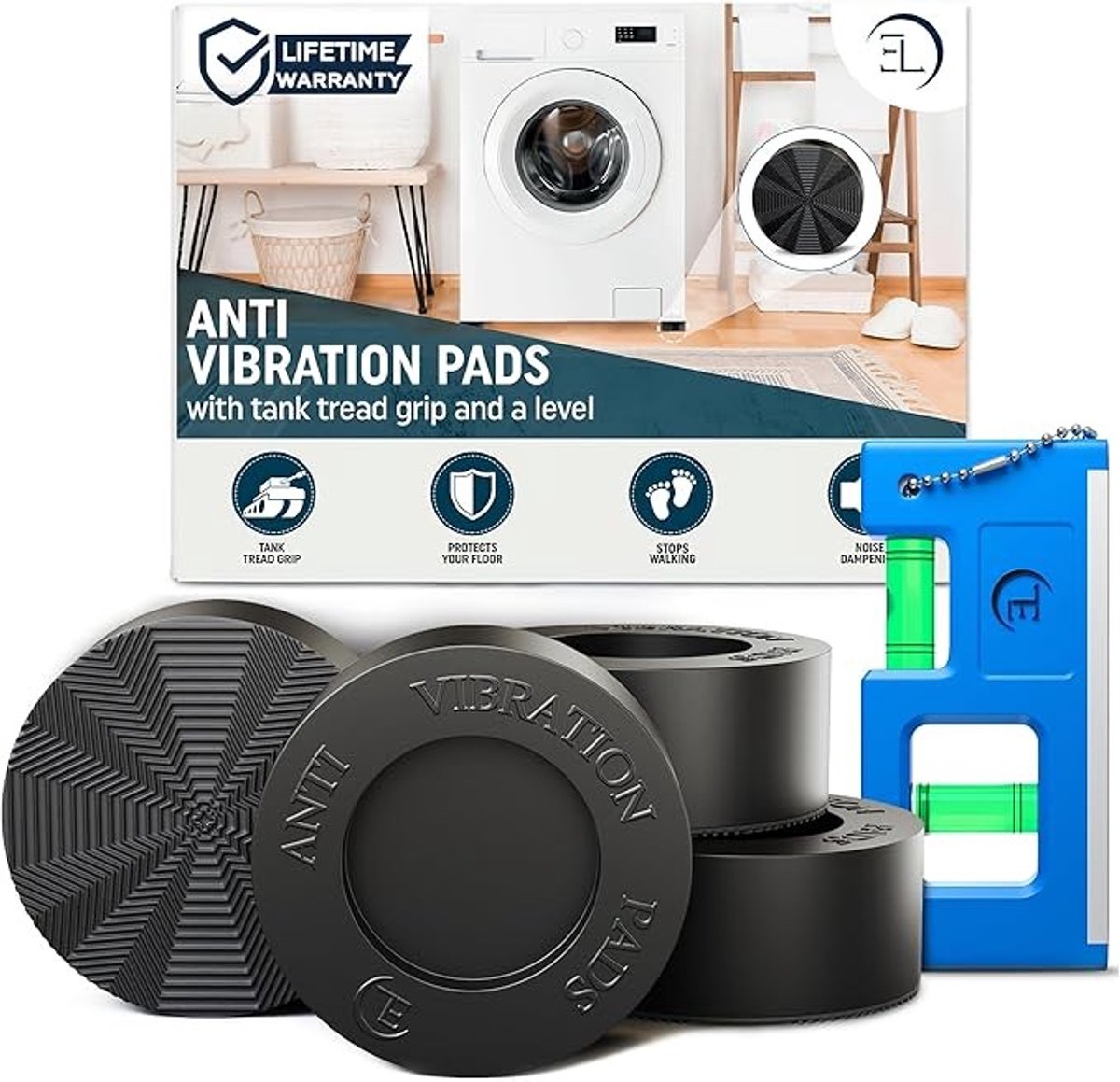 Trillingsdempers voor wasmachines en drogers - Set van 4 pads met waterpas