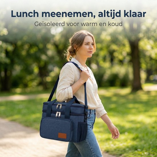 Cheqo® Koeltas - Lunchtas - Geïsoleerde Koeltas - Picknicktas - Thermotas - Opvouwbaar - Coolerbag - Koeltasje - Lunch Bag - Schoudertas - Isolatietas voor Volwassenen en Kinderen - Waterafstotend - Dubbel Compartiment - Lekvrij - Eettas van Cheqo — afbeelding 4