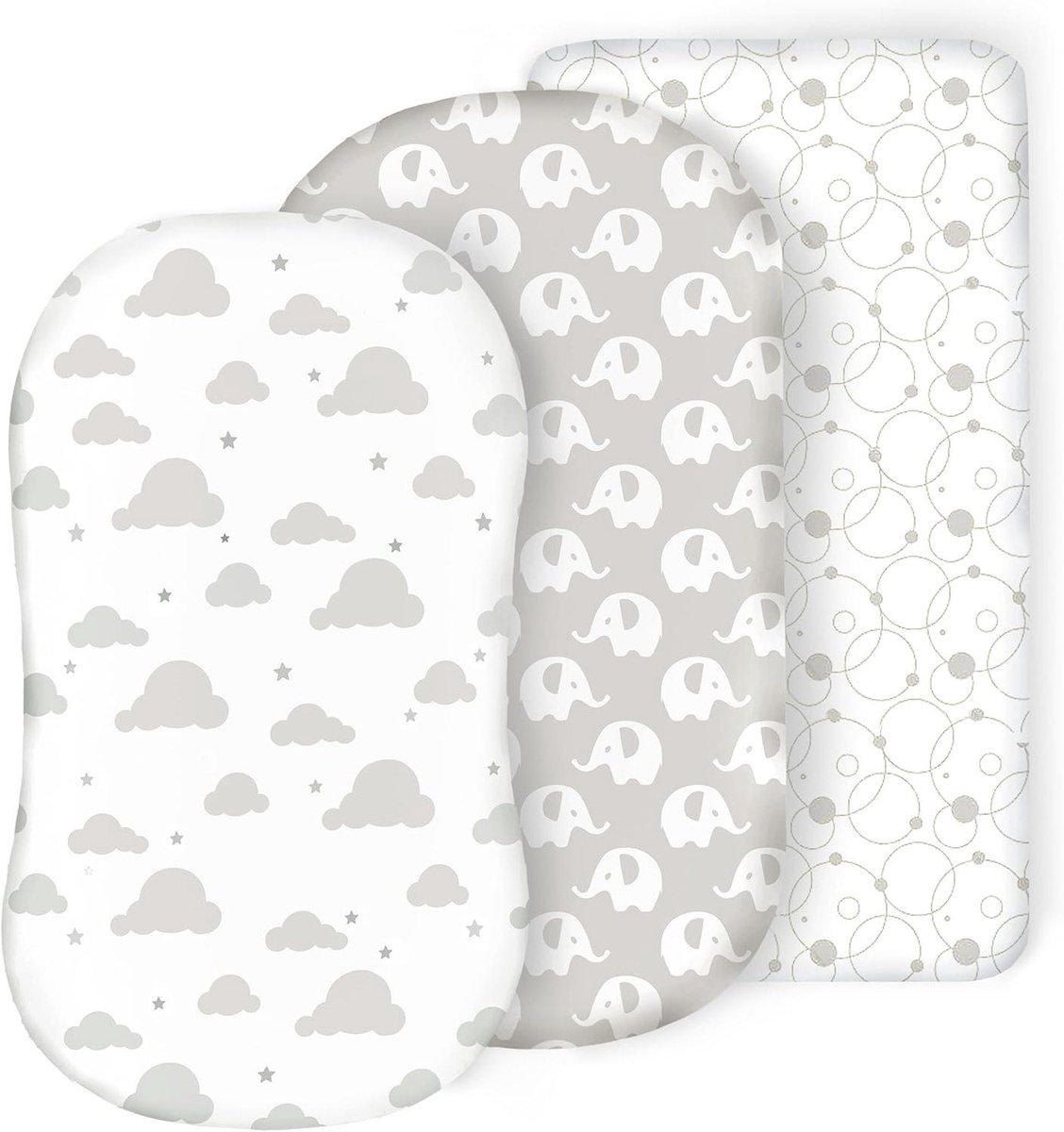 Ledikantlaken Grijze Olifant - Baby Hoeslaken - Babykamer Inrichting - Zacht Jersey Materiaal - 70x100cm - Grijs Wit