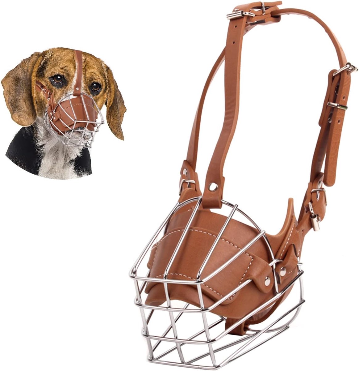 Killogood Muilkorf voor honden - ademende anti-bijtmuilkorf - metalen muilkorf - voorkomt bijten en blaffen - bruin - XL