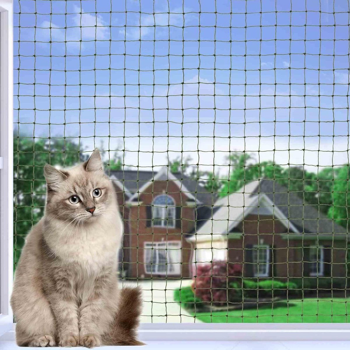 Kattennet Balkon - Balkonbeveiliging Kat - Veiligheid Buiten - Draadversterkt Robuust - 10x3 Meter - Olijfgroen