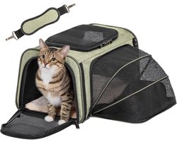 Petsfit Uitbreidbare Pet Carrier Luchtvaartmaatschappij Goedgekeurd, Zachte Zijde Draagbare Kattendrager Hondendrager, met Verwijderbare Pluche Mat, Veiligheidsritsen en Zakken met vergrendeling