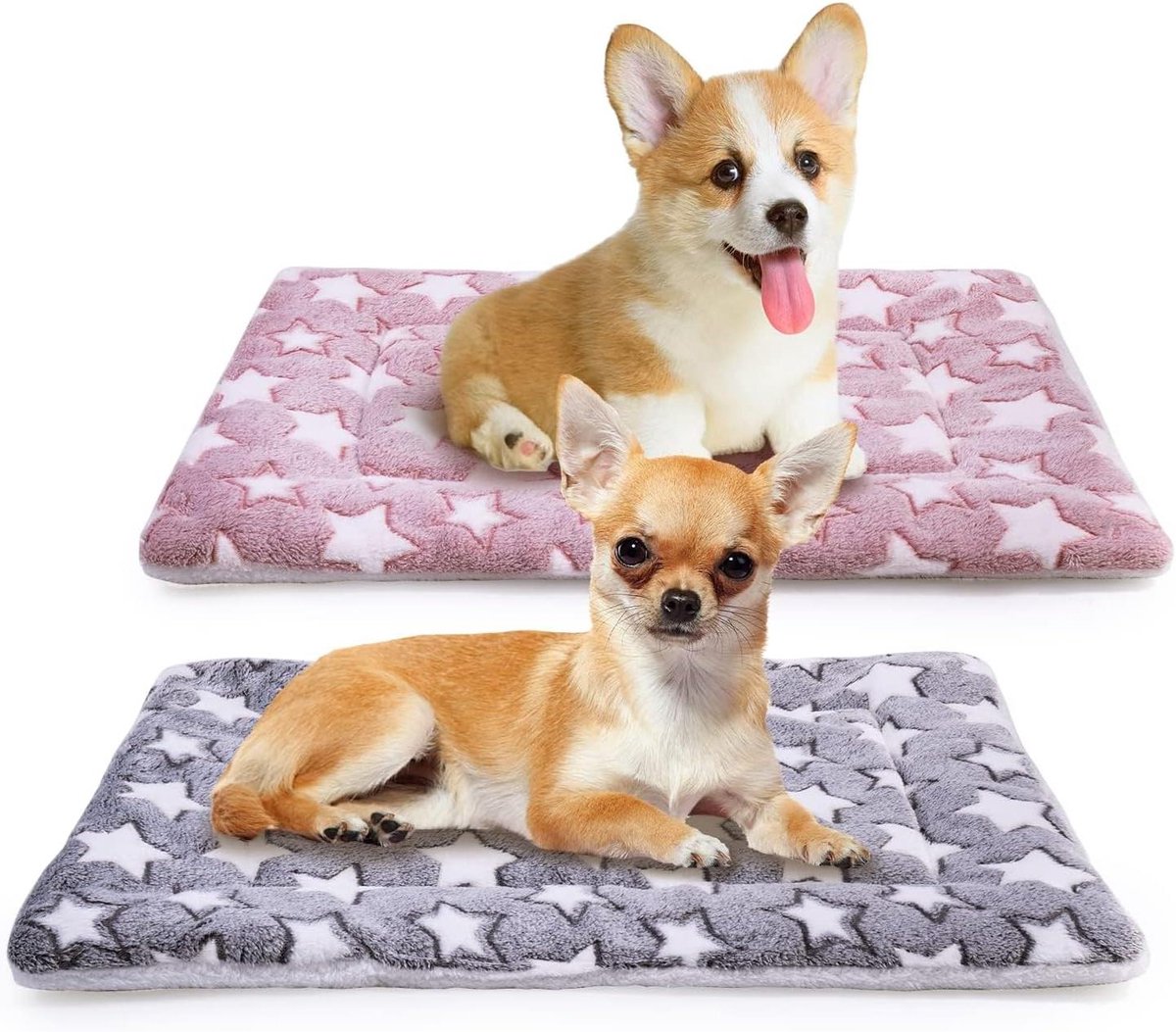 MICOOYO 2 stuks hondenkrat bedmatras, fleece huisdier kussen bed mat, wasbaar kattenkussen pad voor kleine hond kat puppy (ster, 89x68 cm)