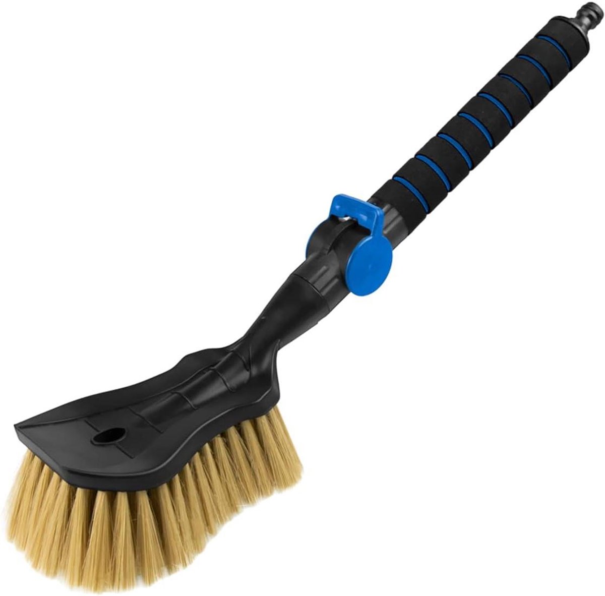 Autowasborstel met wateraansluiting - Wasborstel met slang - Auto schoonmaken - Zachte niet-vervormende borstelharen - 54 cm lengte - Blauw