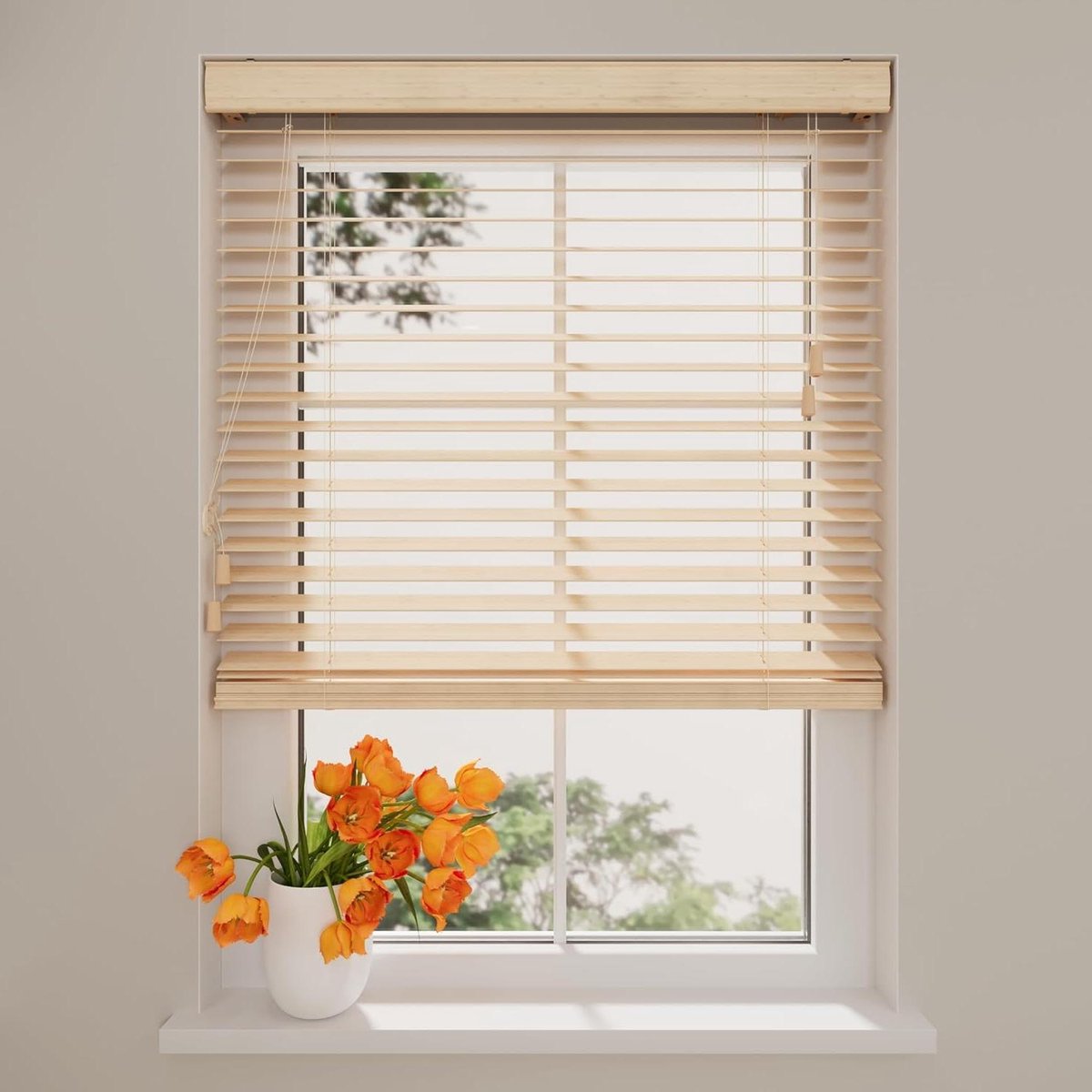 Houten Jaloezieën - Binnenzonwering - Raamdecoratie - 50 mm Lamellen - 90 x 240 cm - Natuu