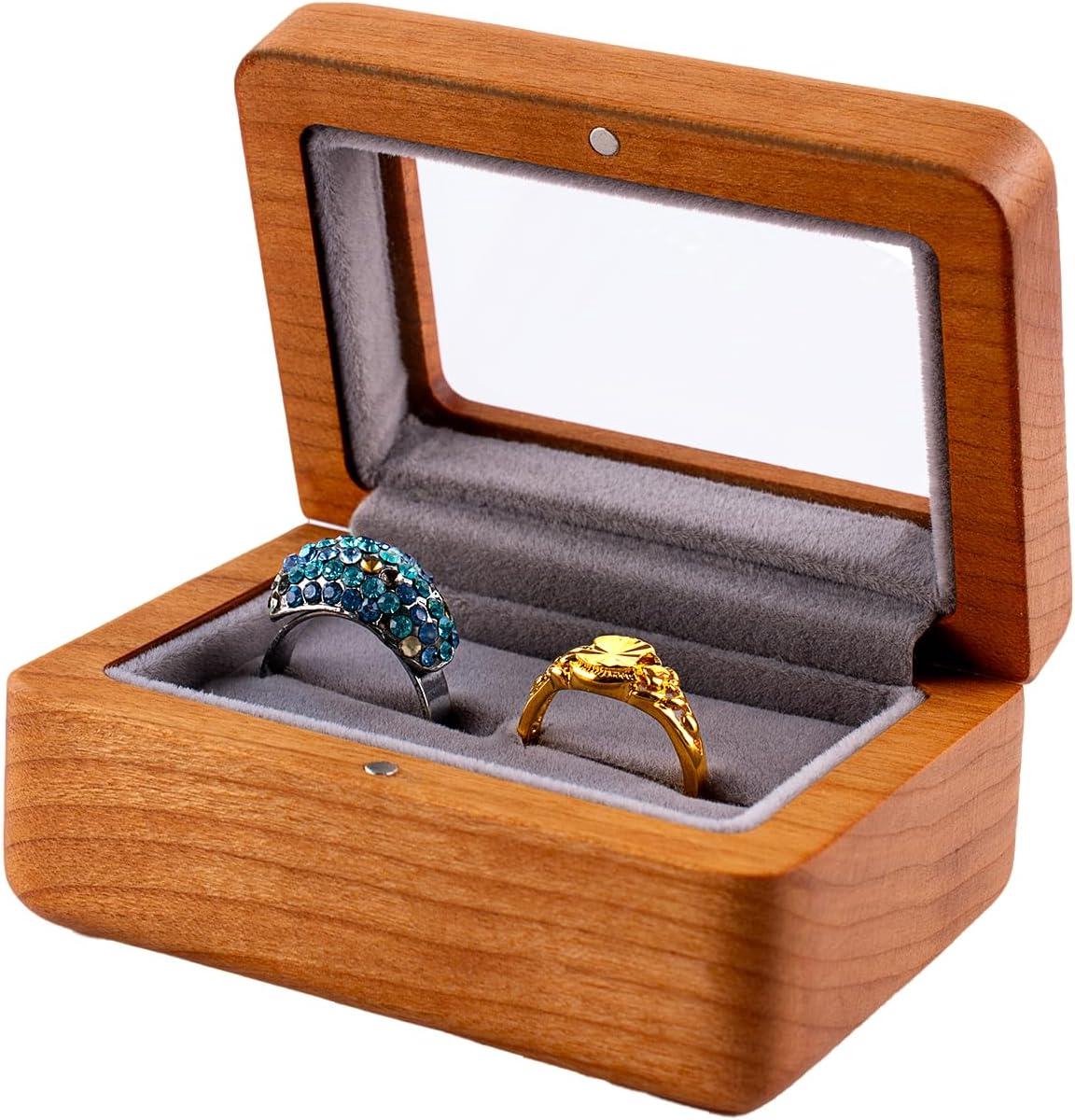 Houten Ringendoos - Juwelendoosje - Huwelijksaanzoek - Handgemaakt Walnoothout - Compact Formaat - Kersenhout