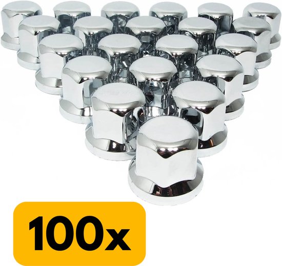 Capuchons d'écrous de roue Truck Chrome - 100 Pièces - 50 mm x 33 mm - Plastique - Couvre-écrous de roue - Protection pour écrous de roue - Capuchons de roue - Convient pour Truck / Trucks / Remorque / Bus / Trailer - Accessoires de véhicule