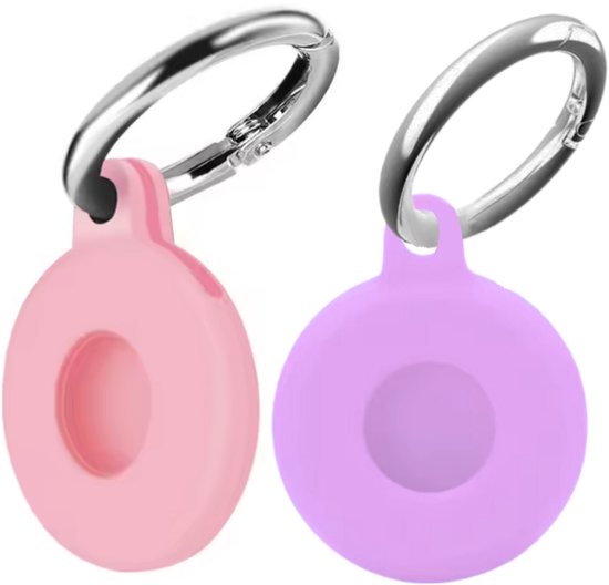 Porte-clés adapté pour Apple Airtag - Lot de 2 - Cintre pour sac / valise - Violet et rose - Support Airtag - Cintre Airtag - Étui - Étui Airtag - Support en Siliconen