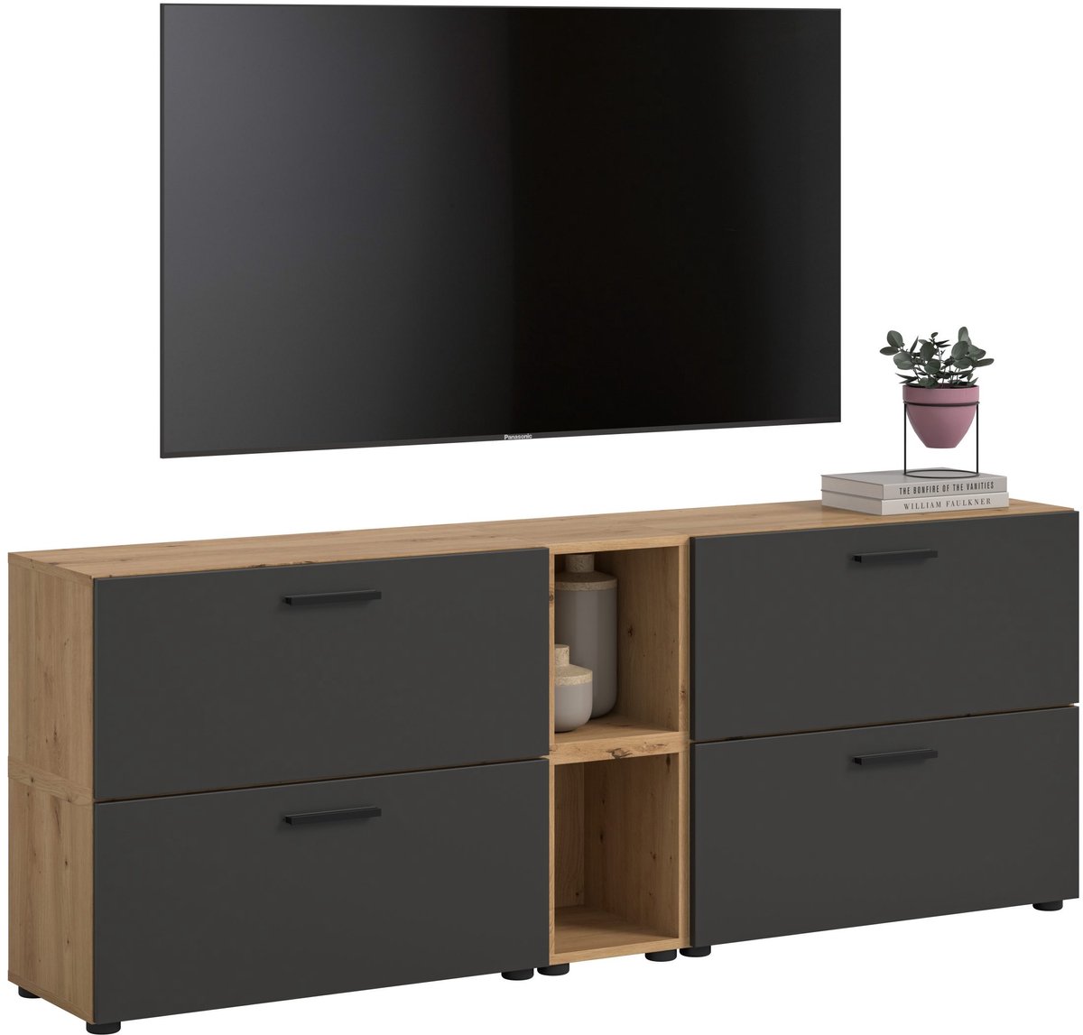 Modulaire woonwand in artisan eik - Ruime opbergcombinatie voor woonkamer - 176cm