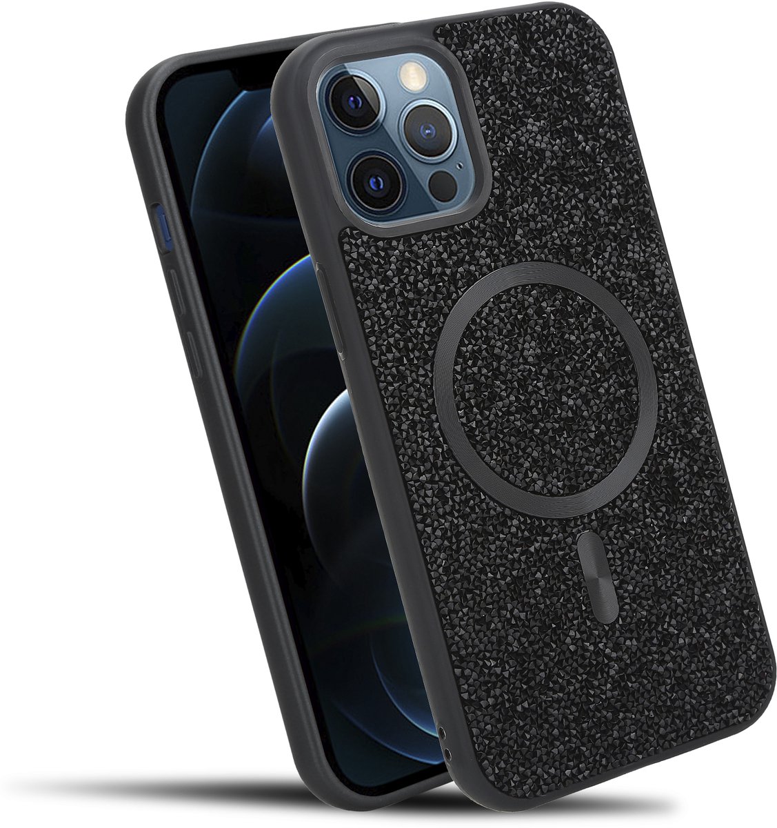 Hoesje geschikt voor iPhone 13 PRO MAX in Zwart Diamant Glitter Stijl