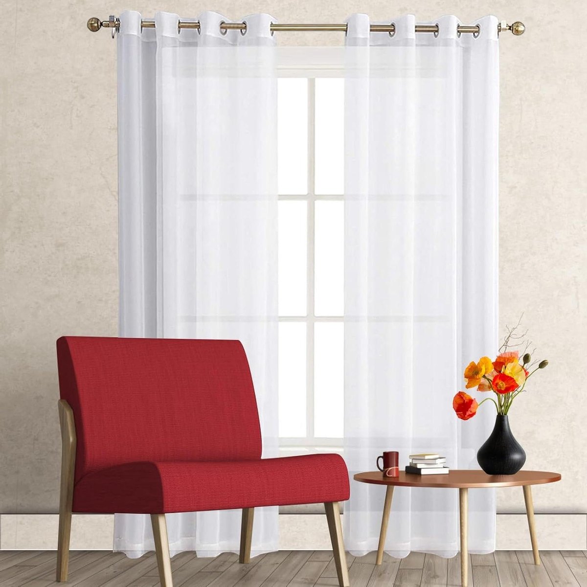 Voile Gordijnen - Vitrage Panelen - Privacy Creëren - Linnenlook Textuur - 50 x 145 cm - W