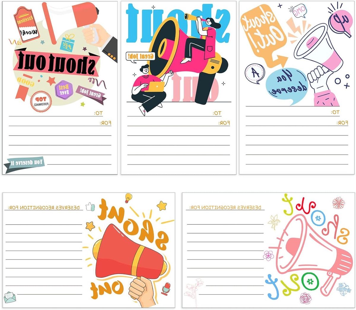 Positieve Kaarten - Waarderingskaarten - Prestaties Vieren - 5 Ontwerpen - 50 Stuks - Meerkleurig