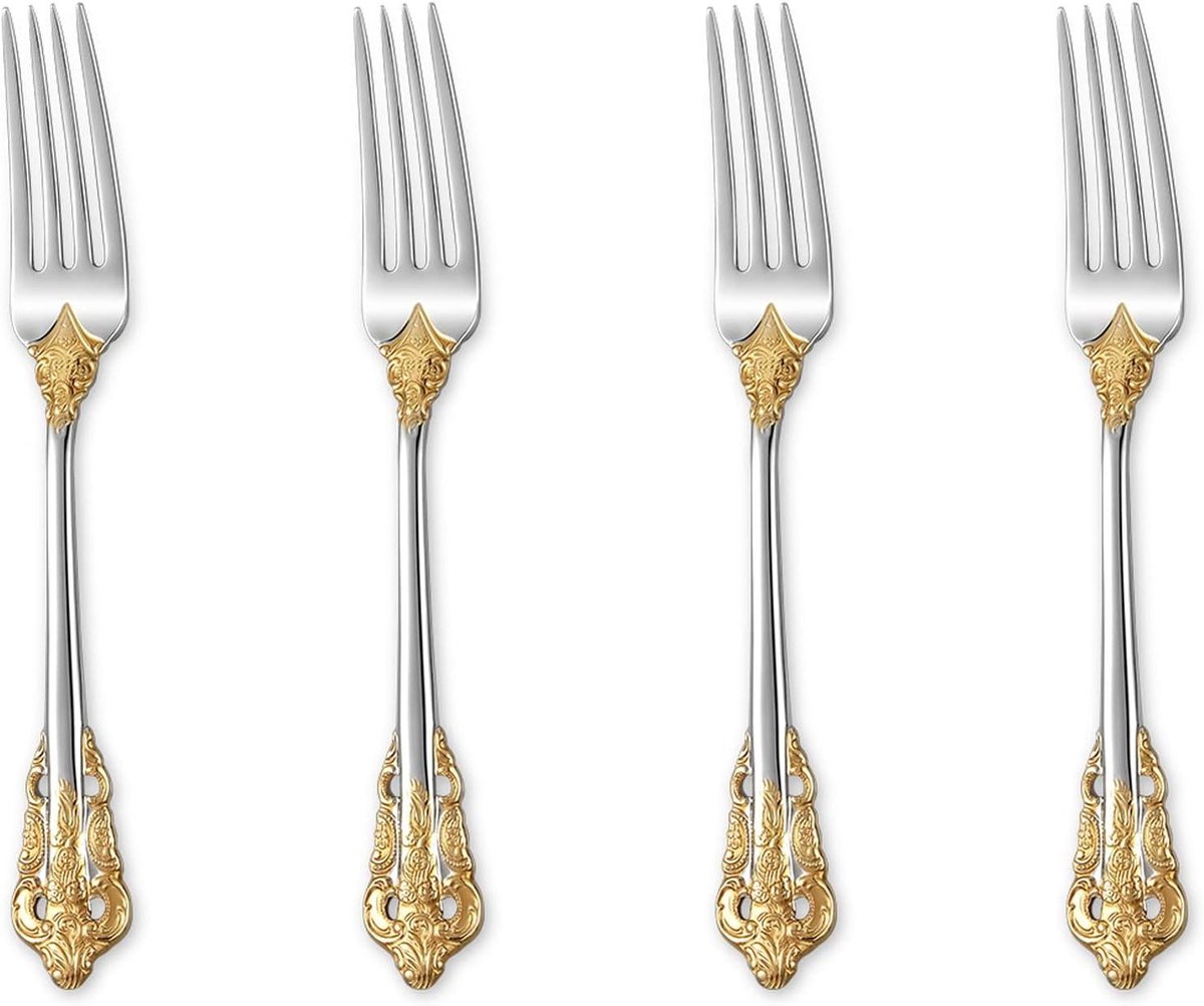 Voorgerechtvorken - Dessertvorken Cocktailvorken - Tafel Dekken - Scrollpatroon Gebogen Randen - 15 cm - Goud