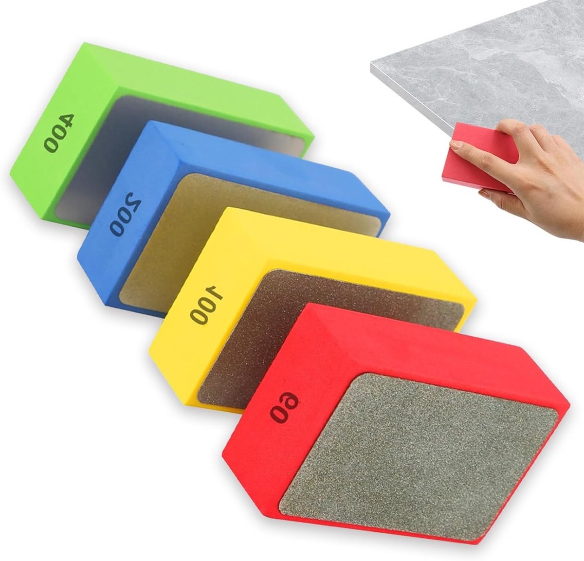4-delige set diamant handschuurpads voor glas, keramiek en hout - Polijst- en schuurblokken met verschillende korrelgroottes 60#, 100#, 200#, 400#