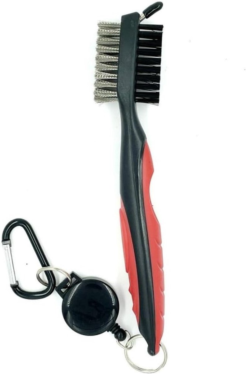 3-in-1 Golfclub Borstel met Retractable Zip-Line, Dubbelzijdige Nylon Borstel voor Groeven, Racketoppervlakken en Golfschoenen, Inclusief RVS Borstel voor Optimale Onderhoud