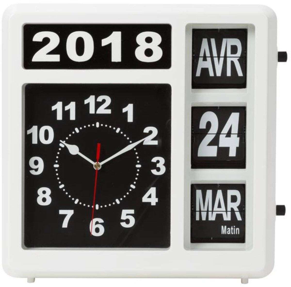 Perel Analoge kalenderklok 31×31 cm met groot flip-over display, Franse dag en datum, makkelijk afleesbare klok voor senioren, slechtzienden en mensen met dementie, voor wand of tafel