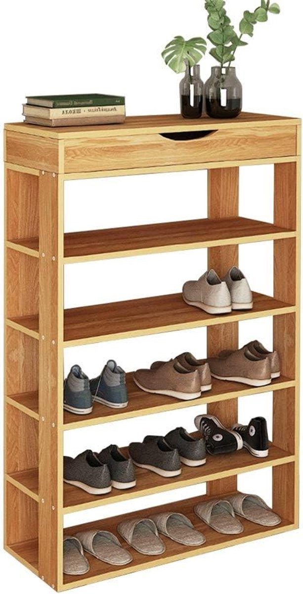 Houten Schoenenrek - Opberger Meubel - Schoenen Ordenen - 5 Niveaus - 75x30x94cm - Teak