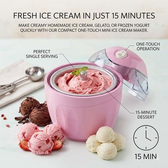 IJsmachine - Mini-ijsmachine - Elektrisch - Bediening met één knop - Zelfgemaakt ijs - Kan ook gebruikt worden voor het maken van bevroren yoghurt en gelato - Geschikt voor thuiskeukens - Compact en draagbaar - Roze — afbeelding 2