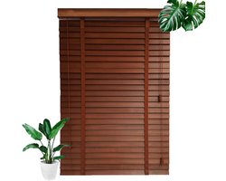Houten Jaloezieën - Venetiaanse Raambekleding - Licht Reguleren - Natuurlijk Massief Hout - 100x240cm - Bruin