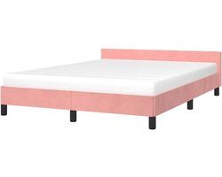 Bedframe met Hoofdeinde - Ledikant Tweepersoons - Comfortabel Slapen - Zacht Fluweel - 140x200 cm - Roze