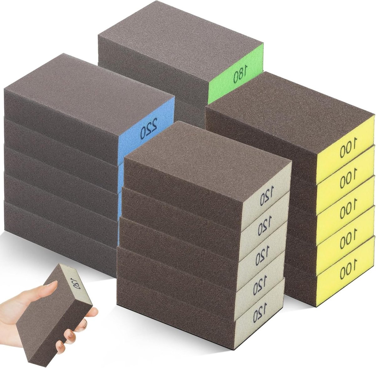 Herbruikbare Schuurpads voor Hout en Metaal - 100/120/180/220 Korrel - Set van 20 voor Efficiënt Schuren en Polijsten