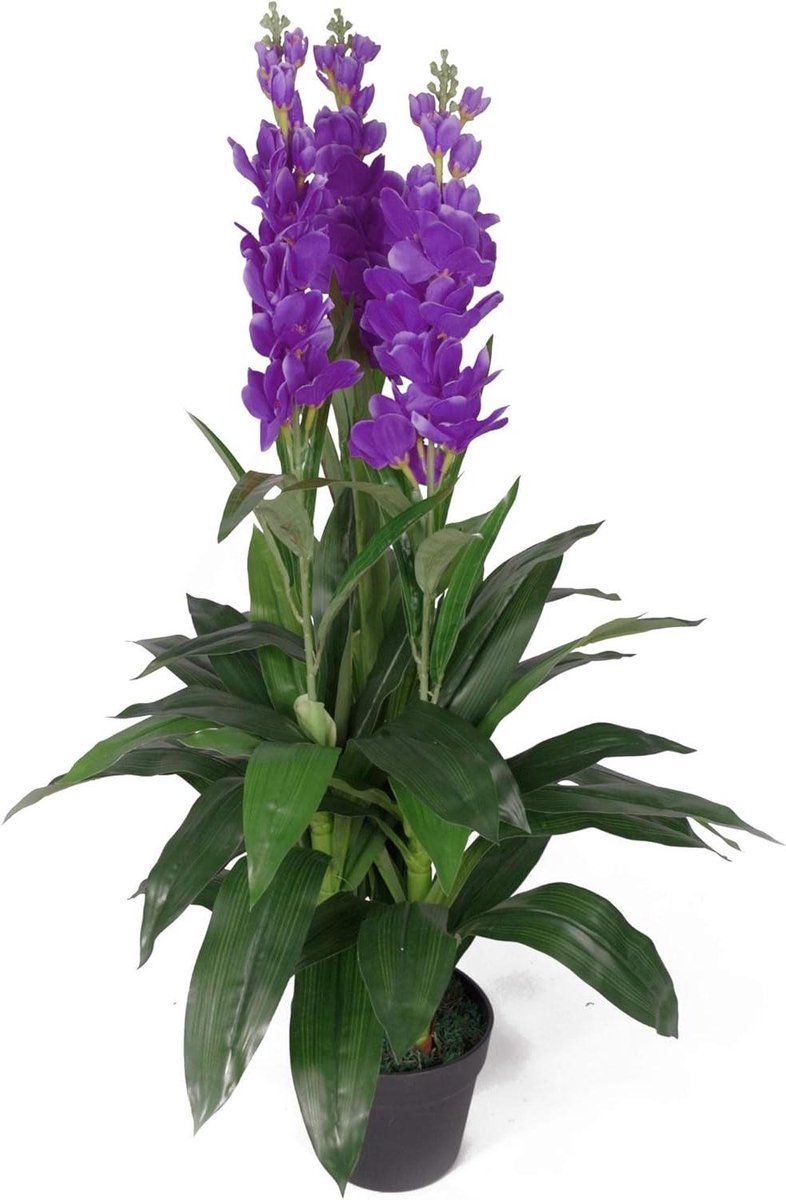 Kunstorchidee Cymbidium - Nep bloem Zijde orchidee - Woondecoratie - Realistisch gebladerte - 100 cm hoog - Paars