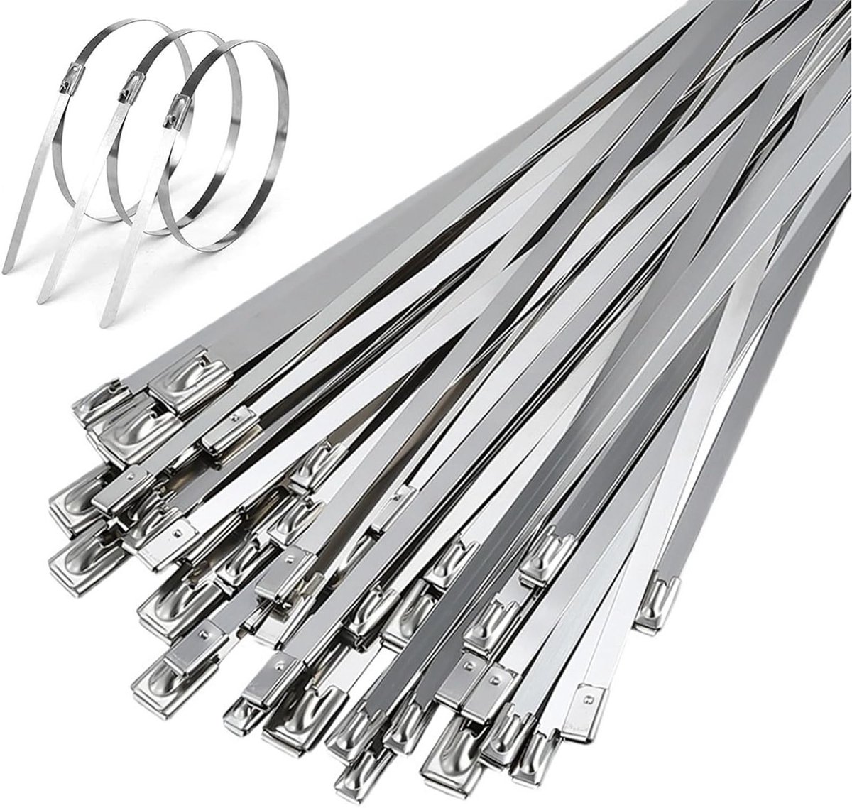 100 Stuks RVS Kabelbinders 300mm x 4.6mm, Duurzame Metalen Kabelbinders voor Kabelbeheer en Werkplaats Gebruik